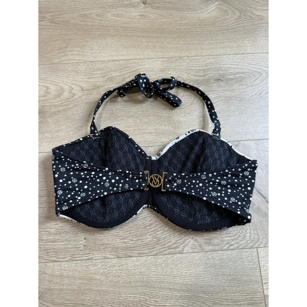 EUC Y2K Victorias Secret‎ Twist Knockout Bikini Top Black White Polkadot SZ 34DD